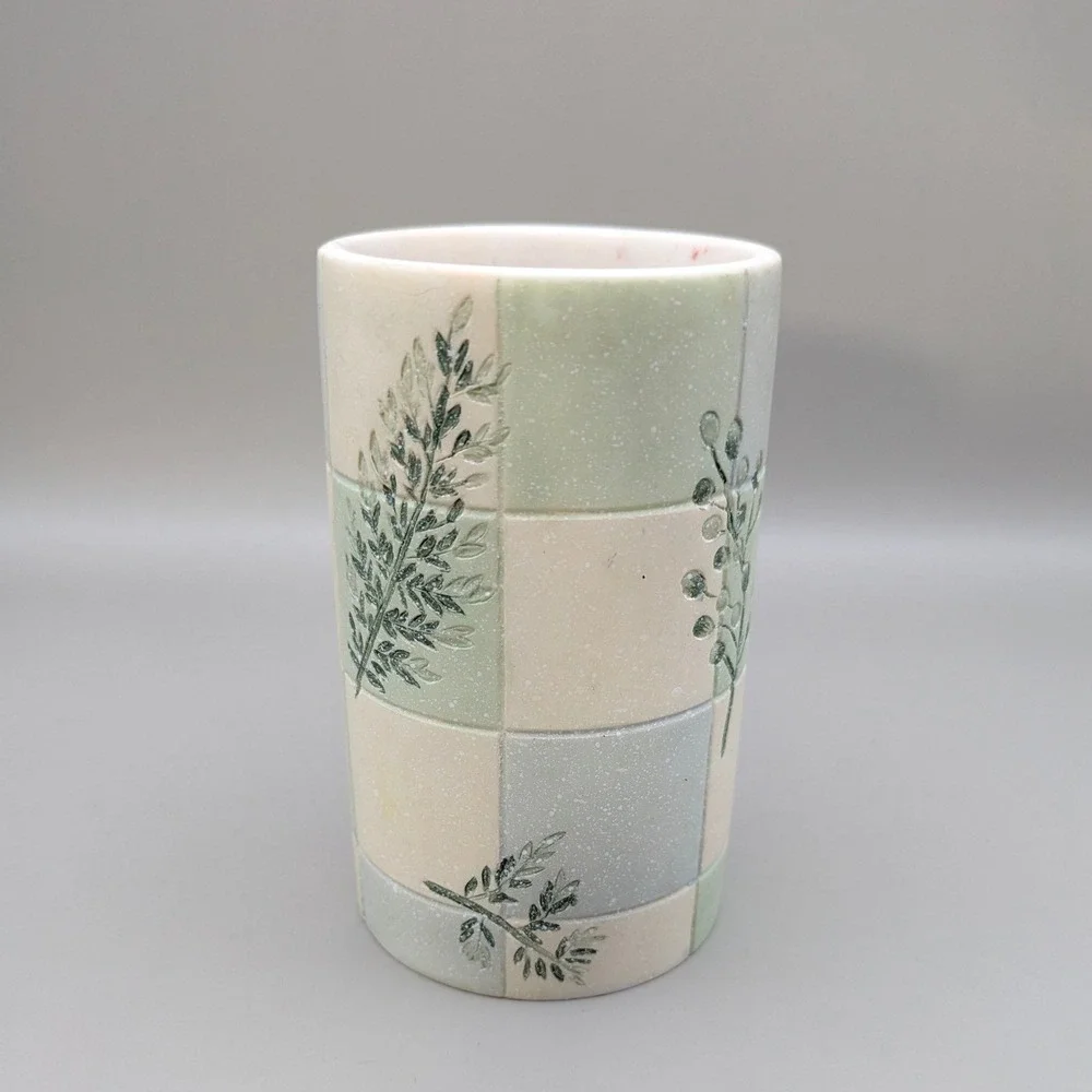 Vintage Croscill Rainier 5 pc Bathroom Set Green Checkerboard Botanical Leaf